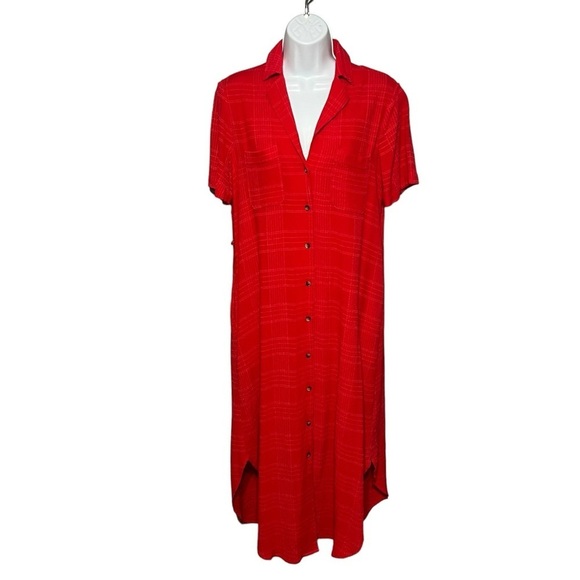 Maeve by Anthropologie Aria Shirt Dress Textured Short Sleeve Button Front Midi - Picture 3 of 9